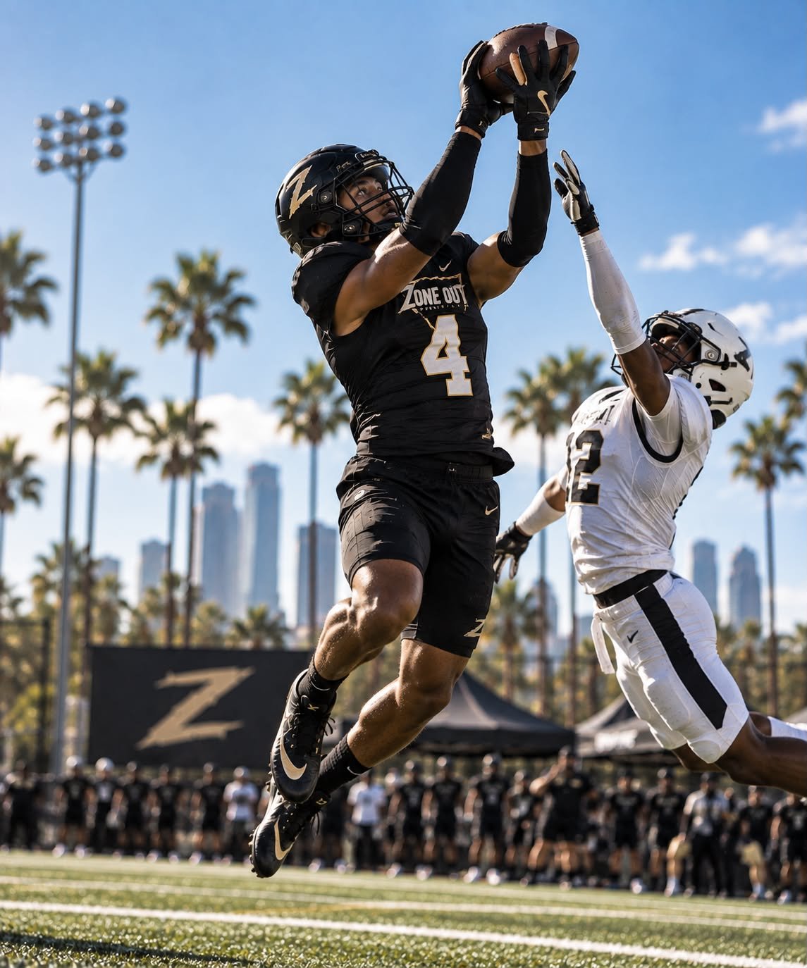 Football players in action on the field