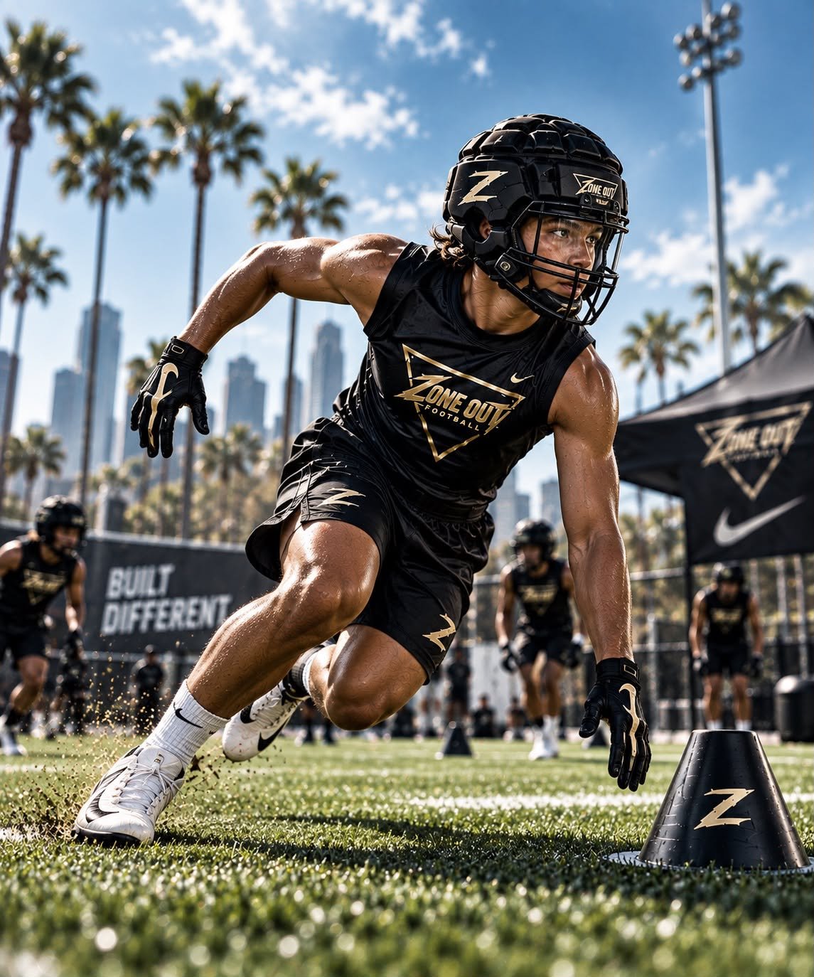 Player rushing forward
